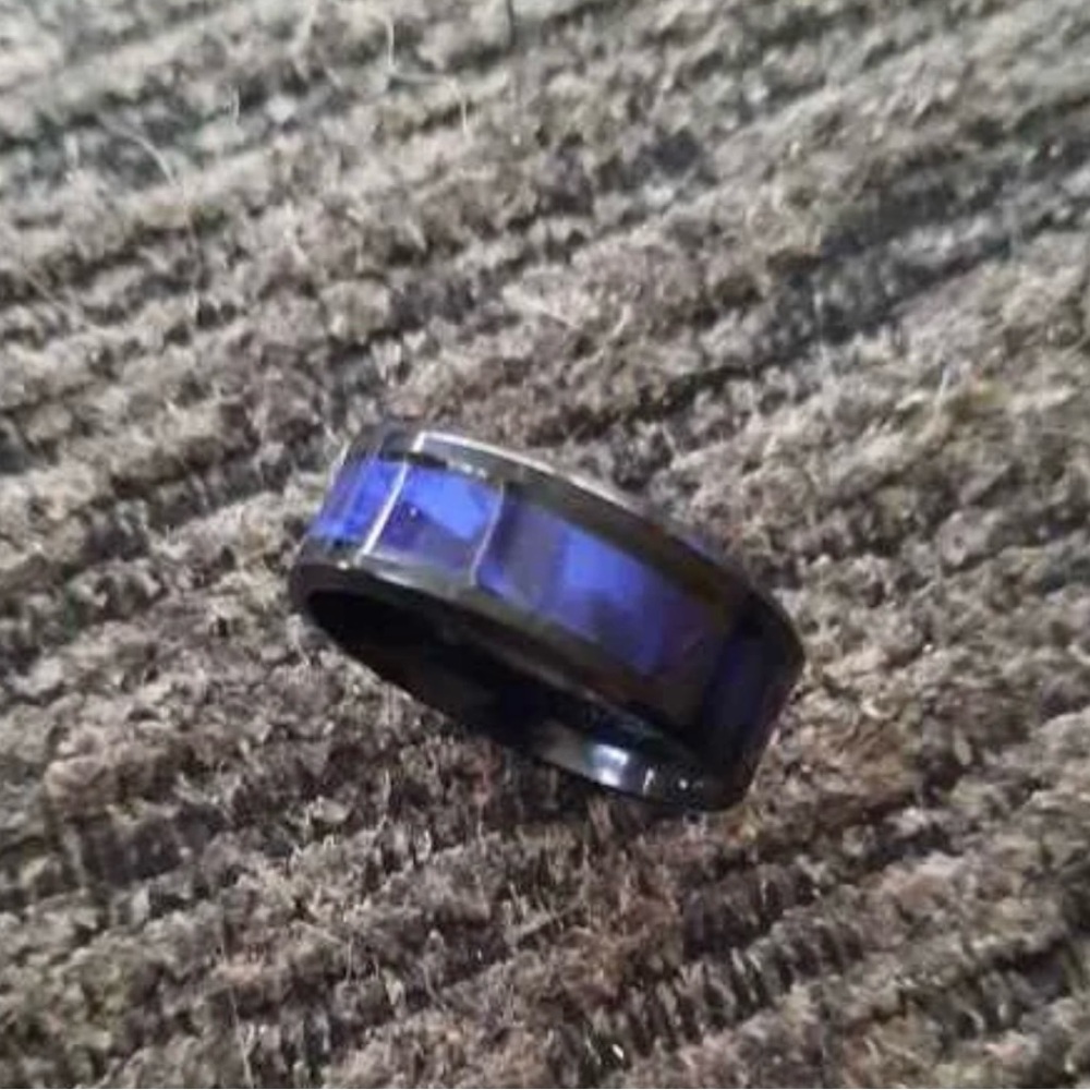 Men's Blue and Black Ring - Size 9